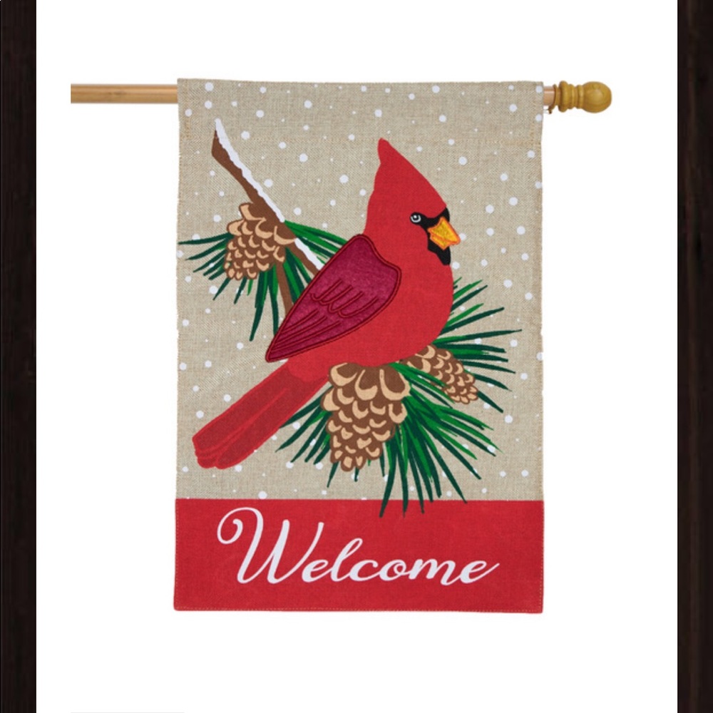 Cardinal Burlap House Flag